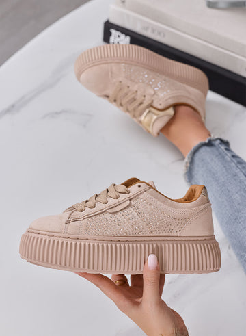 LIBERA - Sneakers Donna beige con Strass e Suola Platform Alta