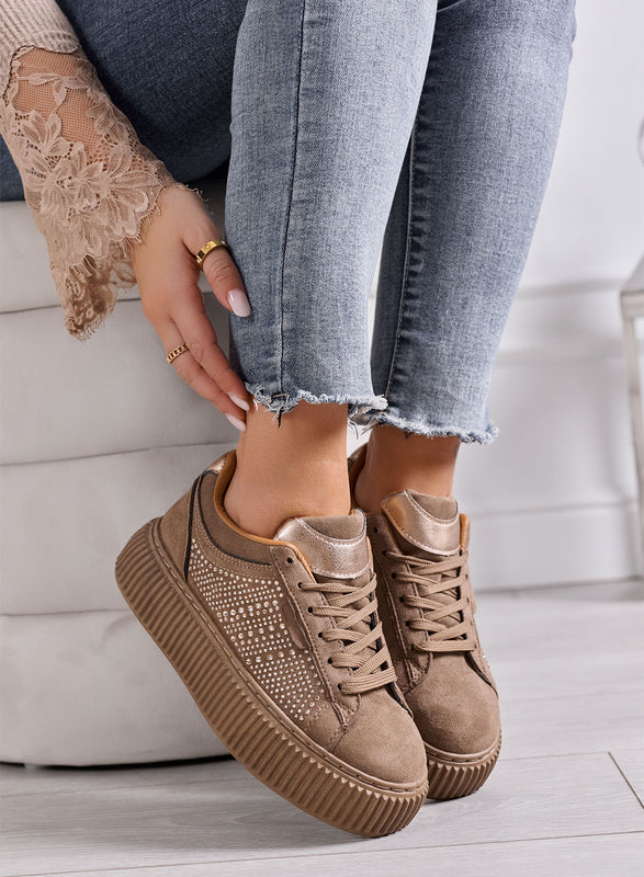 LIBERA - Sneakers Donna fango con Strass e Suola Platform Alta