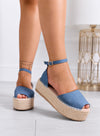 LICIA - Espadrillas blu jeans platform con cinturino alla caviglia