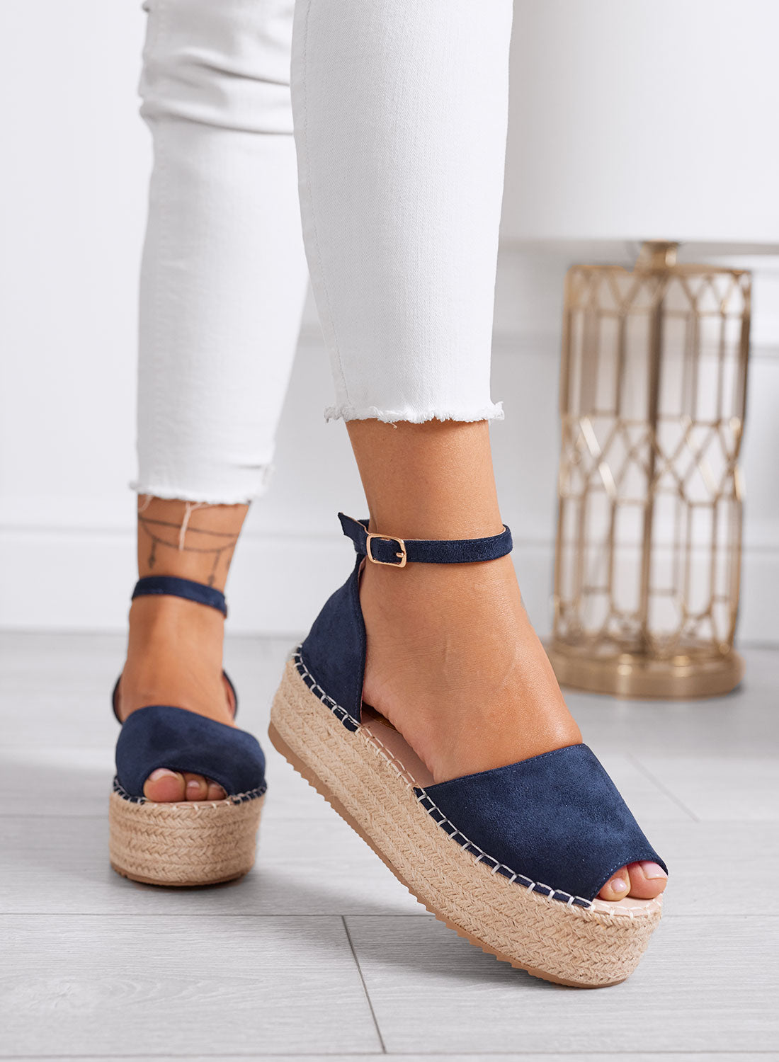LICIA - Espadrillas blu scamosciate con zeppa e cinturino