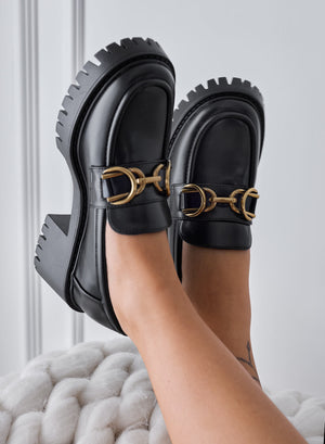 LIFE - Black platform loafers with gold buckle