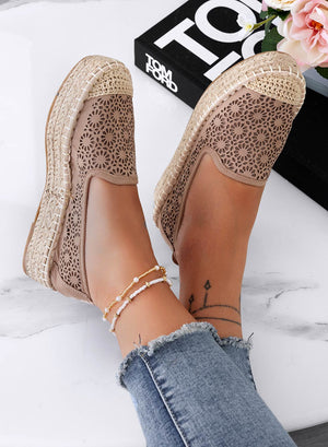 Espadrillas fango ricamate con zeppa