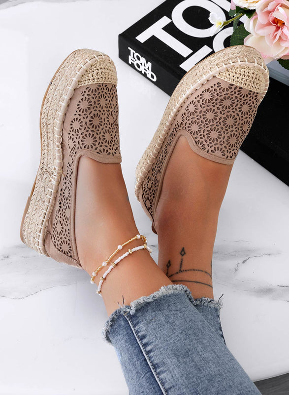 LILY - Espadrillas fango ricamate con zeppa