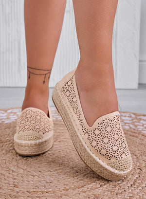 Espadrillas beige ricamate con zeppa