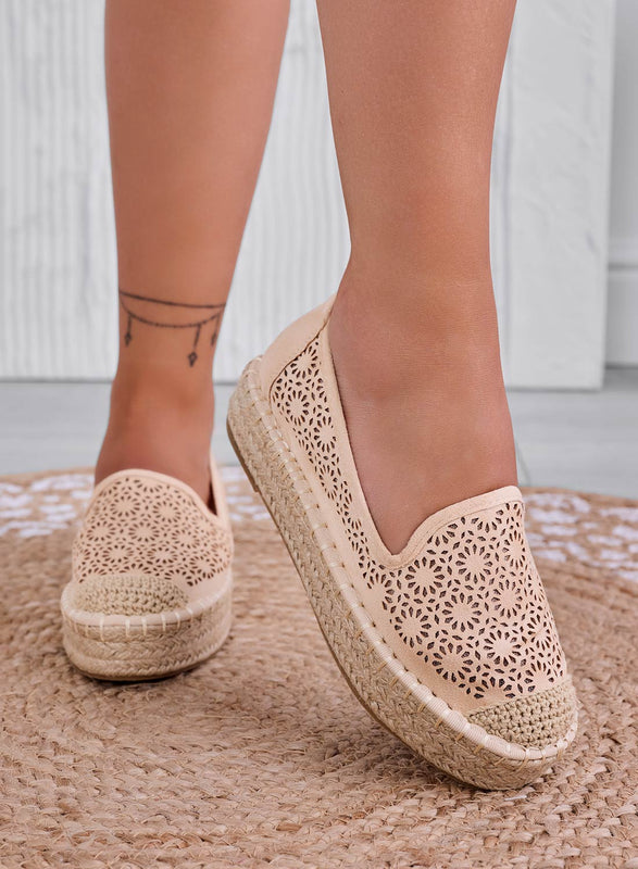 LILY - Espadrillas beige ricamate con zeppa