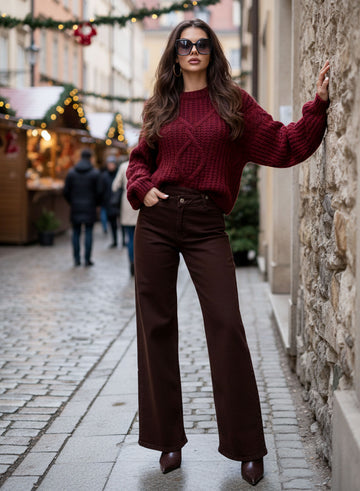 Brown Wide-Leg High-Waist Pants