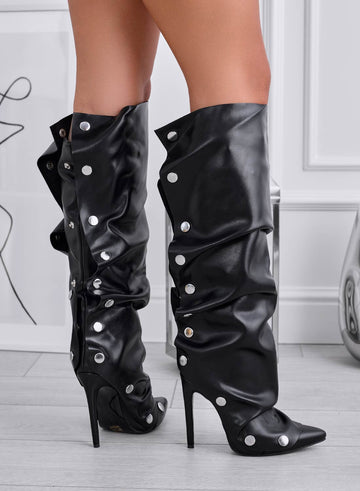 LOREEN - Black boots with ruching and high stiletto heel
