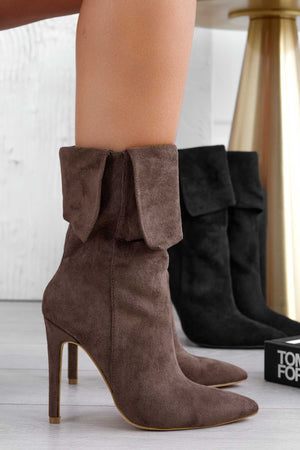 Brown ankle boots with cuff and high stiletto heel