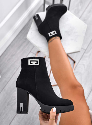 LORENZA - Black ankle boots with high heel and jewel embellishment