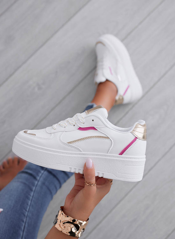 LORIS - Sneakers bianche con inserti fuxia e oro