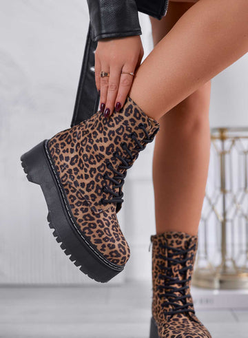 LUANA - Leopard print combat ankle boots with laces