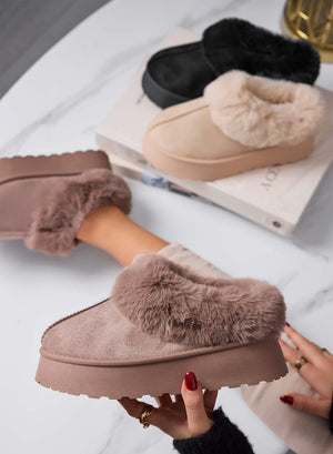 LUANDA - Ultra-soft brown faux fur slippers with non-slip sole