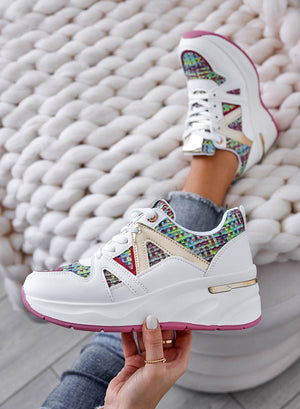LUCE - White sneakers with multicolor fabric inserts