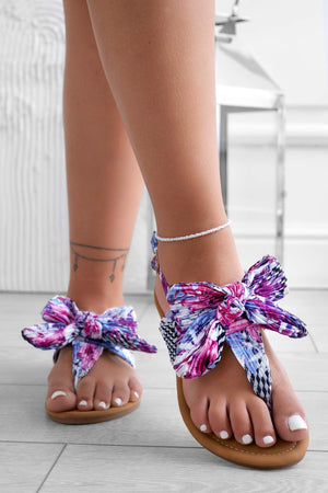 LYON - Flat multicolor thong sandals with bow