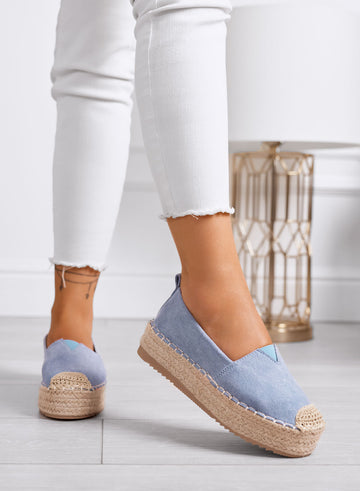 MAGDA - Espadrillas platform azzurre con punta crochet e suola in corda