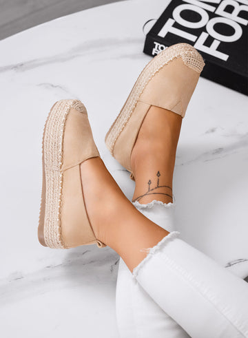 MAGDA - Beige platform espadrilles with crochet toe and rope sole