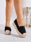 MAGDA - Espadrilles à plateforme noires avec bout crochet et semelle en corde