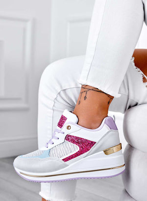 White sneakers with glitter inserts