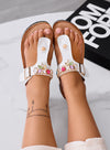 MALDITA - Sandali Infradito Bianchi con Strass multicolor e Suola in Sughero