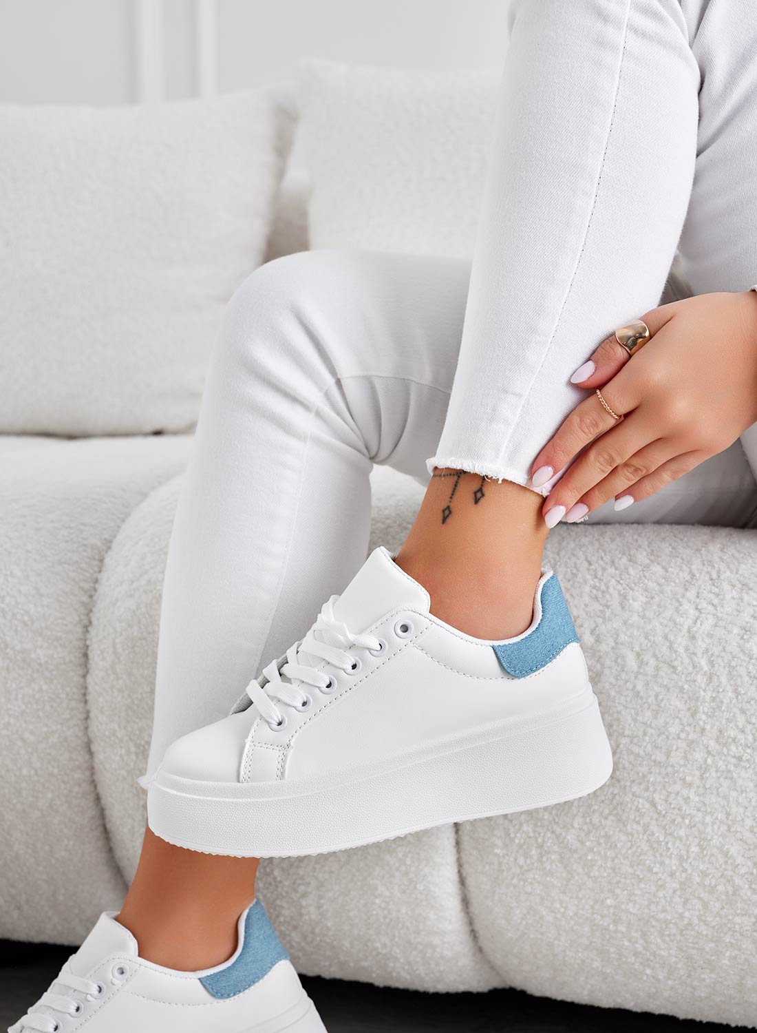 MALVIN - White sneakers with blue denim back