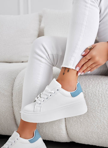 MALVIN - White sneakers with blue denim back