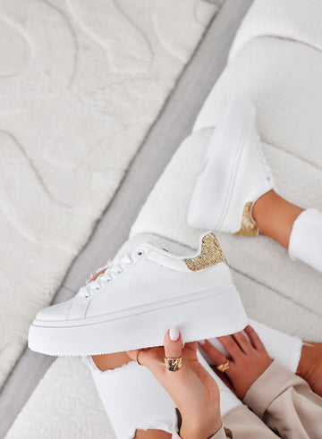 MALVIN - White sneakers with gold glitter heel