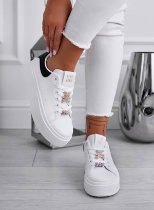 MARIANNA - White sneakers with black heel and jeweled teddy