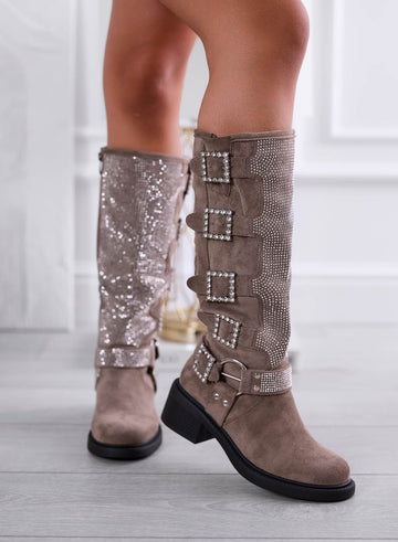 MARIELLA - Mud jewel boots with rhinestone buckles
