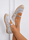MARIKA - Espadrilles argentées avec strass et bride sur semelle en corde
