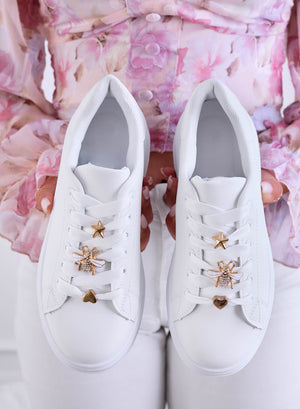 White sneakers with jeweled bee