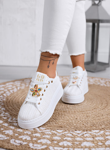 MARISA - White platform sneakers with jewel embellishment