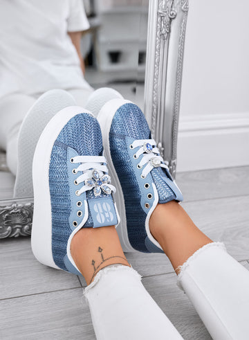 MARISA - Blue platform sneakers with jewel embellishment