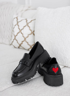 MARTINA - Black loafers with red heart on the back