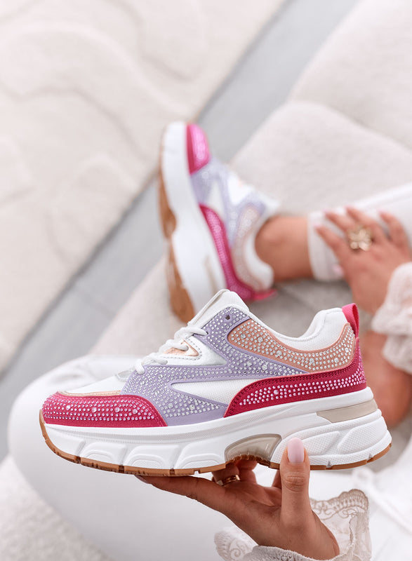 MARTINA - Sneakers Multicolor con Strass e Suola  Platform Chunky