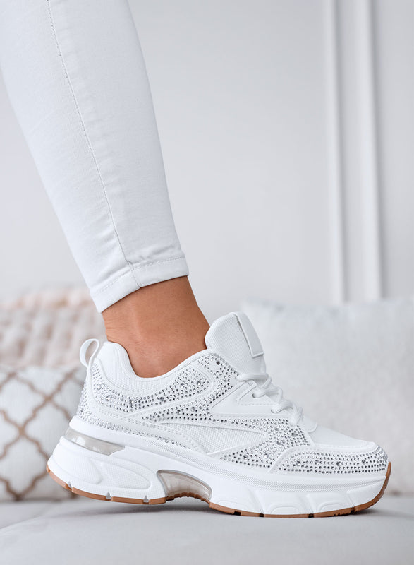 MARTINA - White Sneakers with Rhinestones and Chunky Platform Sole