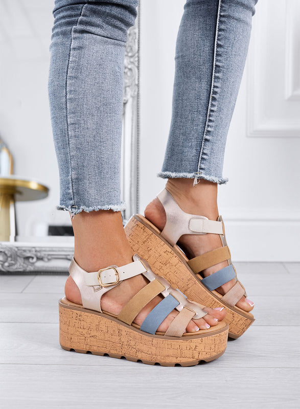 MATILDE - Sandali multicolor con zeppa platform effetto sughero