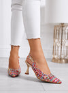 MAURA - Escarpins slingback multicolores en raphia tressé avec talon moyen