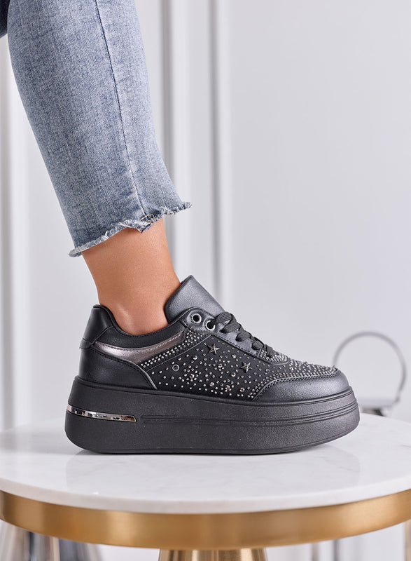 MELANIA - Sneakers Donna nere con Strass, Stelline e Suola Platform
