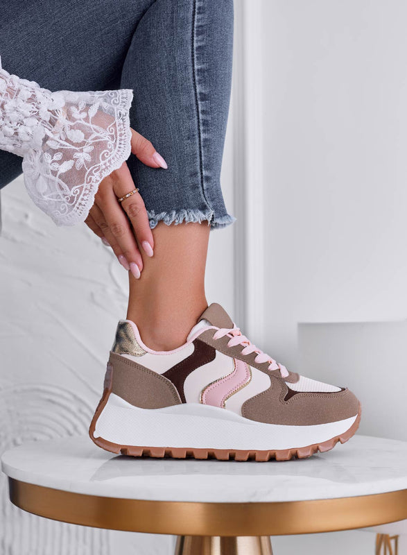 MEME - Sneakers fango con pannelli a contrasto rosa