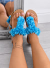 MENA - Sandali azzurri con fiori 3D e suola corda