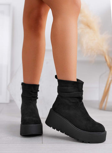 MIEL black suede ankle boots with wedge heel