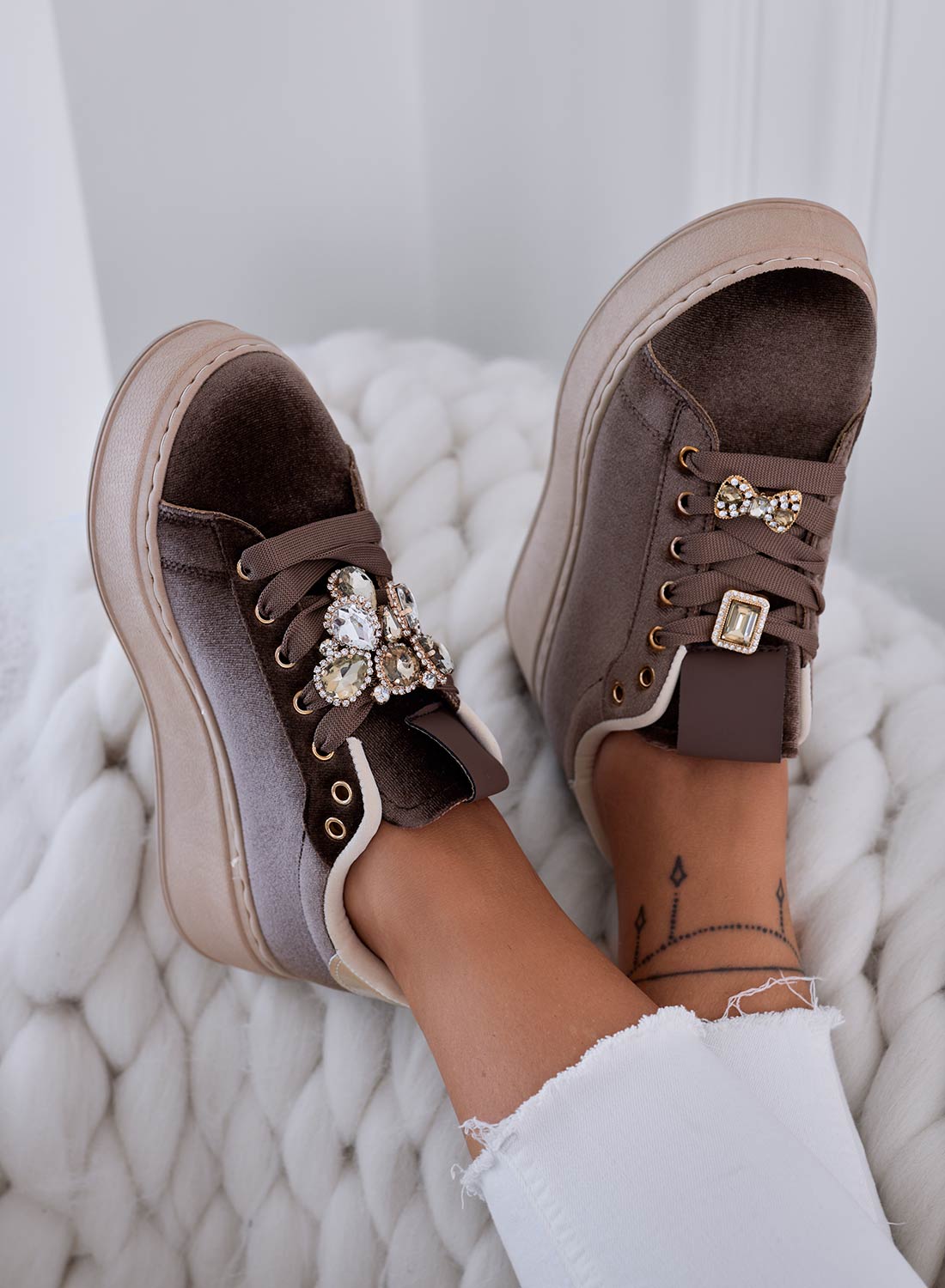 MILA - Velvet mud sneakers with jewel embellishment