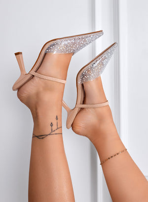 MILVA - Elegant pointed-toe mule pumps with crystals and slim 8.5 cm heel