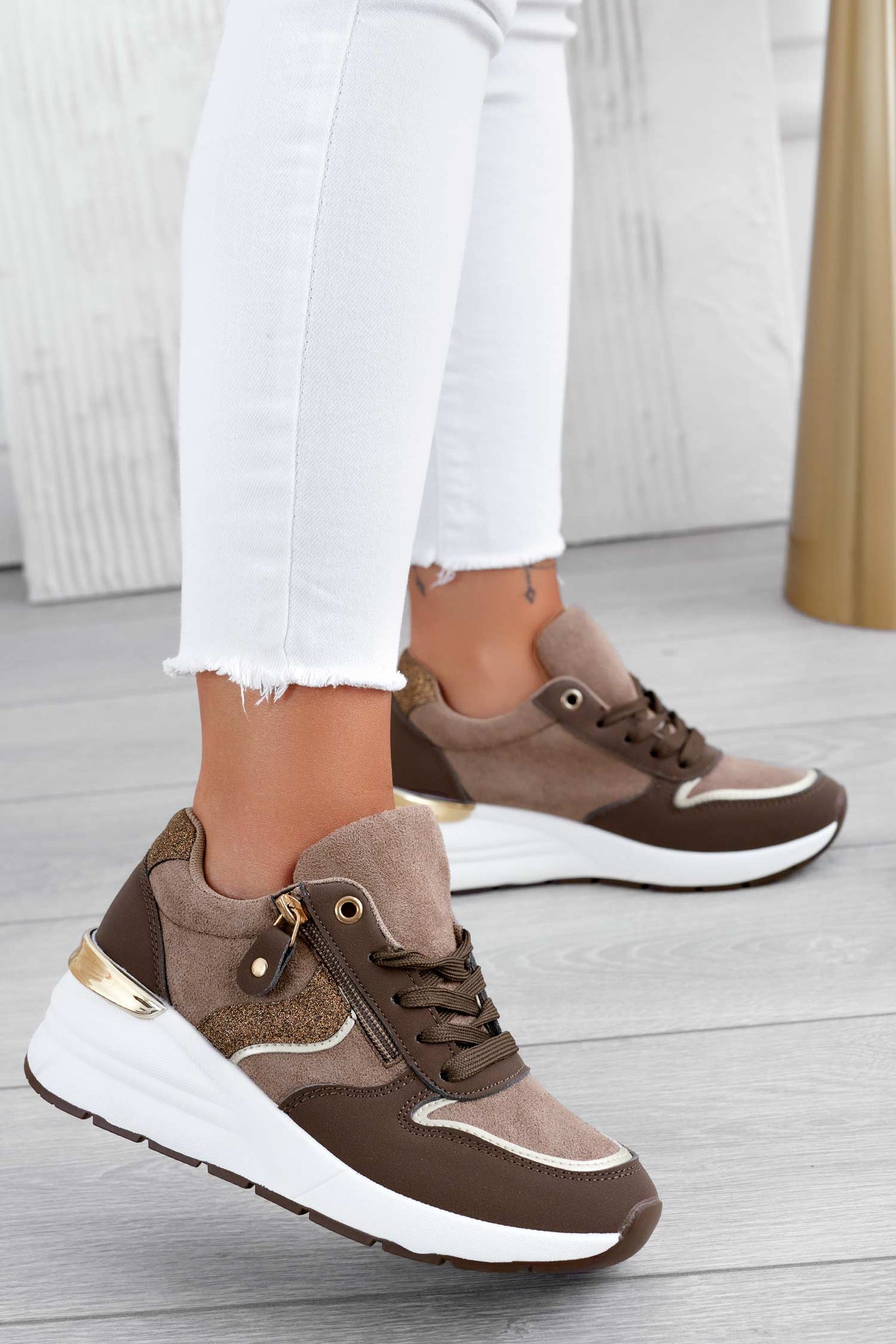 MIMMA - Sneakers marroni con inserti glitter