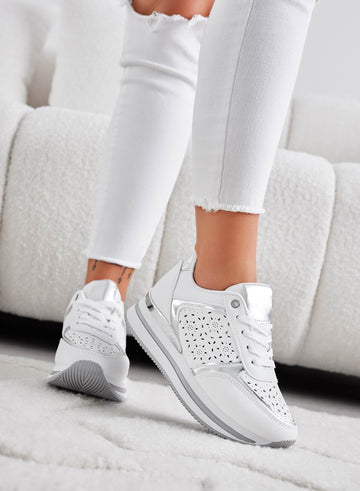 MINA - White perforated sneakers with silver inserts