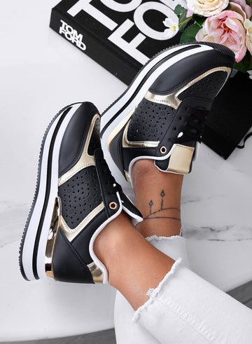 MINA - Sneakers nere traforate con inserti oro