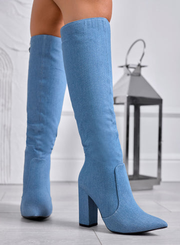 MINERVA - Blue denim boots with comfortable heel