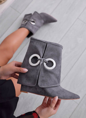 MOLLIE - Gray ankle boots with wedge heel and cuff