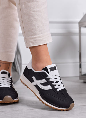 MONICA - Sneakers nere con inserti e lacci bianchi