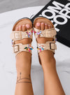 MONNALISA - Sandali Ciabatte platform beige con doppia fibbia e strass